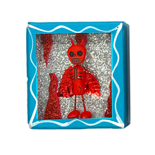Load image into Gallery viewer, Handmade Wood Portrait Nicho Magnet - Diablito Calaca Shadow Boxes Mexico Teal Wood Box