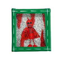 Load image into Gallery viewer, Handmade Wood Portrait Nicho Magnet - Diablito Calaca Shadow Boxes Mexico Green Wood Box