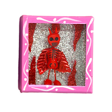 Load image into Gallery viewer, Handmade Wood Portrait Nicho Magnet - Diablito Calaca Shadow Boxes Mexico Pink Wood Box