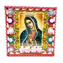 Load image into Gallery viewer, Handmade Jumbo Framed Virgen de Guadalupe Wall Art Piece Art & Decor Mexico Red Wood Frame Bust