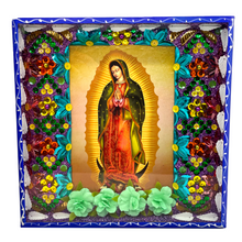 Load image into Gallery viewer, Handmade Jumbo Framed Virgen de Guadalupe Wall Art Piece Art & Decor Mexico Blue Wood Frame Body