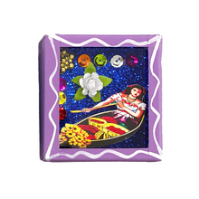 Load image into Gallery viewer, Handmade Wood Portrait Nicho Magnet - Loteria Images Shadow Boxes Mexico La Chalupa - Lilac Wood Box