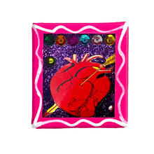 Load image into Gallery viewer, Handmade Wood Portrait Nicho Magnet - Loteria Images Shadow Boxes Mexico El Corazon - Magenta Wood Box