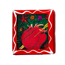 Load image into Gallery viewer, Handmade Wood Portrait Nicho Magnet - Loteria Images Shadow Boxes Mexico El Corazon - Red Wood Box