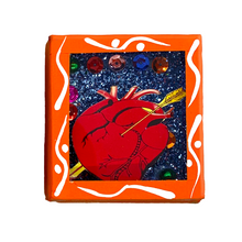 Load image into Gallery viewer, Handmade Wood Portrait Nicho Magnet - Loteria Images Shadow Boxes Mexico El Corazon - Orange Wood Box