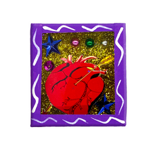 Load image into Gallery viewer, Handmade Wood Portrait Nicho Magnet - Loteria Images Shadow Boxes Mexico El Corazon - Purple Wood Box