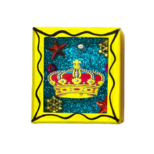 Load image into Gallery viewer, Handmade Wood Portrait Nicho Magnet - Loteria Images Shadow Boxes Mexico La Corona - Yellow Wood Box