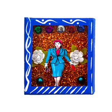 Load image into Gallery viewer, Handmade Wood Portrait Nicho Magnet - Loteria Images Shadow Boxes Mexico La Dama - Blue Wood Box