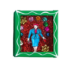 Load image into Gallery viewer, Handmade Wood Portrait Nicho Magnet - Loteria Images Shadow Boxes Mexico La Dama - Green Wood Box