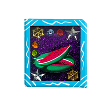Load image into Gallery viewer, Handmade Wood Portrait Nicho Magnet - Loteria Images Shadow Boxes Mexico La Sandia - Lt Blue Wood Box