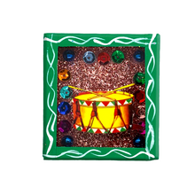 Load image into Gallery viewer, Handmade Wood Portrait Nicho Magnet - Loteria Images Shadow Boxes Mexico El Tambor - Green Wood Box