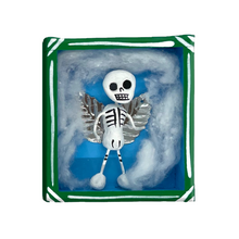 Load image into Gallery viewer, Handmade Wood Portrait Nicho Magnet - Calaca Angel Shadow Boxes Mexico Green Wood Box