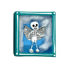 Load image into Gallery viewer, Handmade Wood Portrait Nicho Magnet - Calaca Angel Shadow Boxes Mexico Teal Wood Box