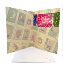 Load image into Gallery viewer, Musical Greeting Card - Loteria "Happy Birthday - El Papel Picado" Greeting Cards Muertolandia.com