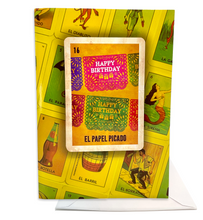 Load image into Gallery viewer, Musical Greeting Card - Loteria "Happy Birthday - El Papel Picado" Greeting Cards Muertolandia.com 1 Card
