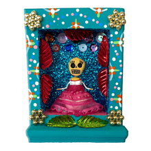 Load image into Gallery viewer, Handmade Shadow Box Nicho - Folklórico Dancer Shadow Boxes Mexico CC Teal Wood Box