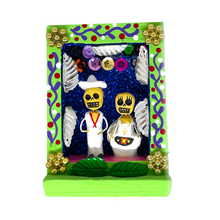 Load image into Gallery viewer, Handmade Shadow Box Nicho - Jarochos Shadow Boxes Mexico CC Green Wood Box
