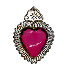 Load image into Gallery viewer, Handmade Tin Mexican Milagro Hearts Tin Milagro Hearts Mexico Pink Tin Edge