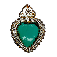 Load image into Gallery viewer, Handmade Tin Mexican Milagro Hearts Tin Milagro Hearts Mexico Teal Tin Edge