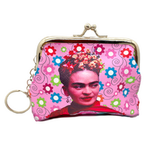 Load image into Gallery viewer, Frida Design Coin Purse with Key Chain Totes & Purses Muertolandia.com Frida Pink Side-eye