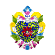 Load image into Gallery viewer, Handmade Tin Mexican Milagro Hearts - Enchanted Floral Tin Milagro Hearts Mexico Blue