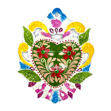 Load image into Gallery viewer, Handmade Tin Mexican Milagro Hearts - Enchanted Floral Tin Milagro Hearts Mexico Green
