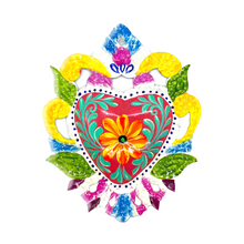 Load image into Gallery viewer, Handmade Tin Mexican Milagro Hearts - Enchanted Floral Tin Milagro Hearts Mexico Mauve