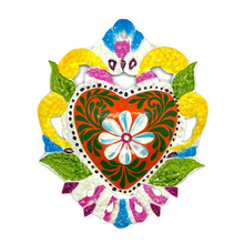 Load image into Gallery viewer, Handmade Tin Mexican Milagro Hearts - Enchanted Floral Tin Milagro Hearts Mexico Orange