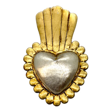 Load image into Gallery viewer, Handmade Tin Mexican Milagro Hearts - Spike Crown - Oro y Plata Tin Milagro Hearts Mexico Gold Crown / Silver Heart