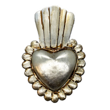 Load image into Gallery viewer, Handmade Tin Mexican Milagro Hearts - Spike Crown - Oro y Plata Tin Milagro Hearts Mexico Silver Crown / Silver Heart