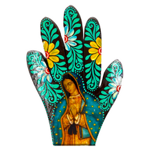 Load image into Gallery viewer, Handmade Mexican Wood Milagro Hands - Virgen de Guadalupe Art & Decor Muertolandia.com