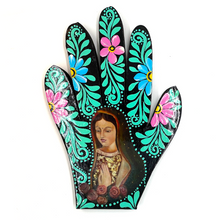 Load image into Gallery viewer, Handmade Mexican Wood Milagro Hands - Virgen de Guadalupe Art & Decor Muertolandia.com