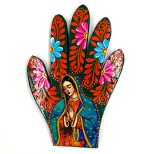 Load image into Gallery viewer, Handmade Mexican Wood Milagro Hands - Virgen de Guadalupe Art & Decor Muertolandia.com