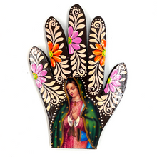 Load image into Gallery viewer, Handmade Mexican Wood Milagro Hands - Virgen de Guadalupe Art & Decor Muertolandia.com