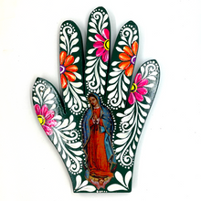 Load image into Gallery viewer, Handmade Mexican Wood Milagro Hands - Virgen de Guadalupe Art & Decor Muertolandia.com