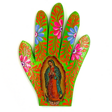 Load image into Gallery viewer, Handmade Mexican Wood Milagro Hands - Virgen de Guadalupe Art & Decor Muertolandia.com