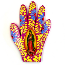 Load image into Gallery viewer, Handmade Mexican Wood Milagro Hands - Virgen de Guadalupe Art & Decor Muertolandia.com