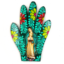 Load image into Gallery viewer, Handmade Mexican Wood Milagro Hands - Virgen de Guadalupe Art & Decor Muertolandia.com