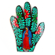 Load image into Gallery viewer, Handmade Mexican Wood Milagro Hands - Virgen de Guadalupe Art & Decor Muertolandia.com