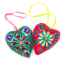 Load image into Gallery viewer, Handmade Mexican Christmas Navidad Ornaments - Corazones Hearts (2 Pack) Holiday Decor Muertolandia.com