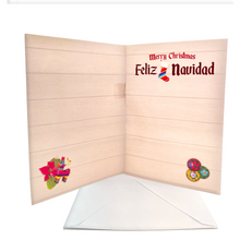 Load image into Gallery viewer, Musical Greeting Card - Feliz Navidad - Serape Stocking Greeting Cards Muertolandia.com