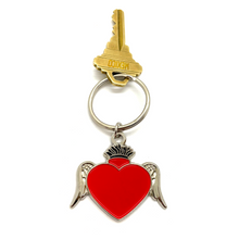 Load image into Gallery viewer, Metal Flying Milagro Heart Keychain Llavero Keychains Muertolandia.com