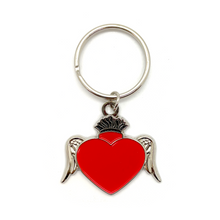 Load image into Gallery viewer, Metal Flying Milagro Heart Keychain Llavero Keychains Muertolandia.com