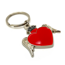 Load image into Gallery viewer, Metal Flying Milagro Heart Keychain Llavero Keychains Muertolandia.com