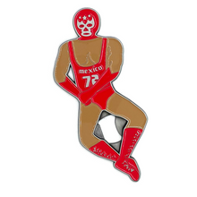 Load image into Gallery viewer, Lucha Por Happy Hour - Luchador Mexican Wrestler Bottle Cap Opener Bottle Openers Muertolandia.com Red Luchador