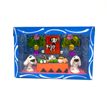 Load image into Gallery viewer, Handmade Window Shadow Box Nicho - Lovely Dogs Shadow Boxes Mexico CC Dog & Dog Blue Wood Box Skeleton