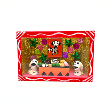 Load image into Gallery viewer, Handmade Window Shadow Box Nicho - Lovely Dogs Shadow Boxes Mexico CC Dog & Dog Red Wood Box Skeleton