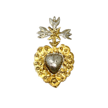 Load image into Gallery viewer, Handmade Tin Mexican Milagro Hearts - Chicas - Oro y Plata Tin Milagro Hearts Mexico Cross - Corazon de Plata