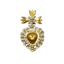 Load image into Gallery viewer, Handmade Tin Mexican Milagro Hearts - Chicas - Oro y Plata Tin Milagro Hearts Mexico Cross - Corazon de Oro