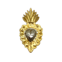 Load image into Gallery viewer, Handmade Tin Mexican Milagro Hearts - Chicas - Oro y Plata Tin Milagro Hearts Mexico Flame - Corazon de Plata